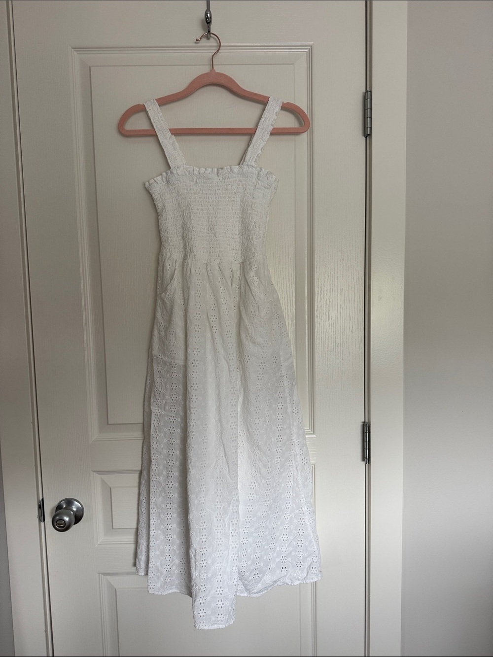 Dex White Eyelet Smocked Maxi Dress